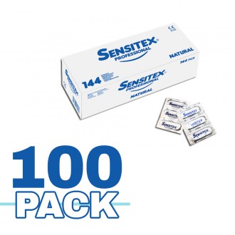 PACK DE 100 CAJAS DE CONDONES PROFESIONALES NATURALES 144 UNIDADES SENSITEX