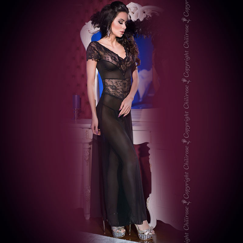 GOWN AND THONG CR-4167 BLACK