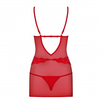 OBSESSIVE 829-CHE CHEMISE AND THONG RED