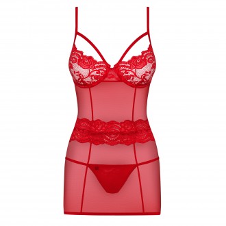 OBSESSIVE 829-CHE CHEMISE AND THONG RED