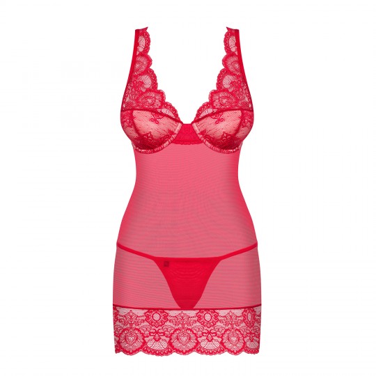 OBSESSIVE 853-CHE CHEMISE AND THONG RED