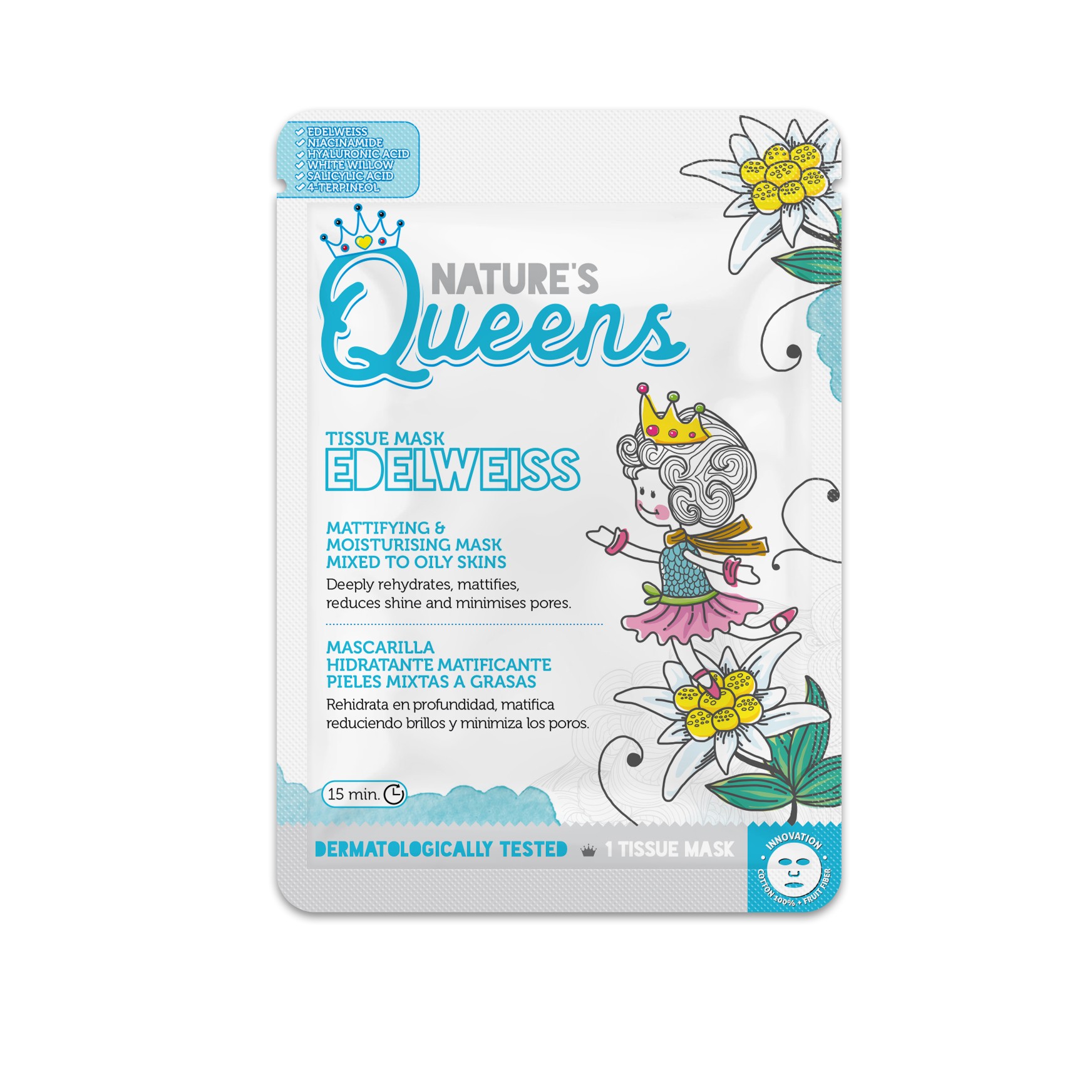 MASCARILLA DE TEJIDO FACIAL MATIFICANTE NATURE’S QUEENS EDELWEISS 25ML