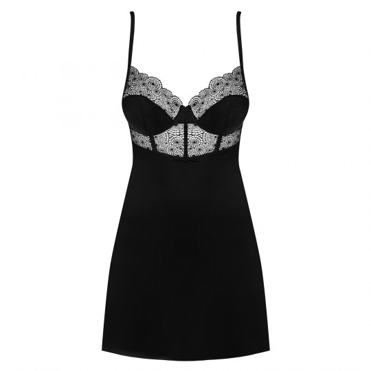 OBSESSIVE SHARLOTTE CHEMISE AND THONG BLACK