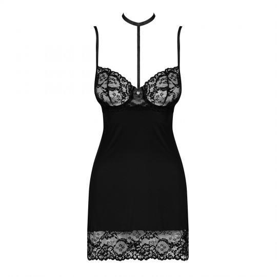 OBSESSIVE RAQUELIA CHEMISE AND THONG BLACK